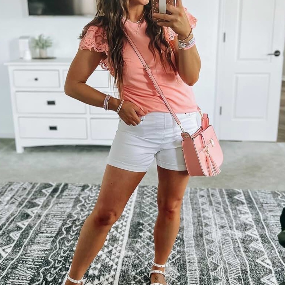 Rachel Roy White Denim Mid-Rise Roll Cuff Shorts - Picture 11 of 11